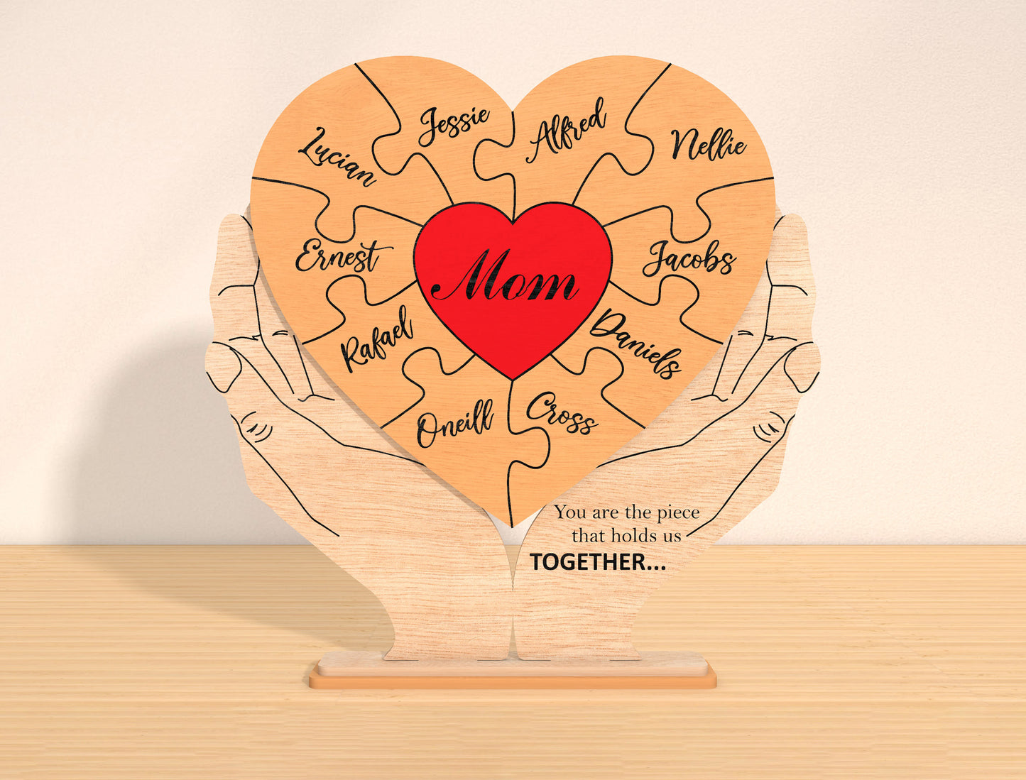 Personalized Mom Puzzle Heart Sign SVG for Glowforge and xTool