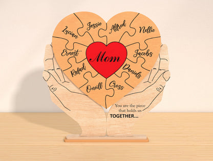 Personalized Mom Puzzle Heart Sign SVG for Glowforge and xTool