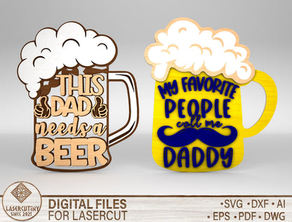 Dad Beer Mug Sign SVG Laser Cut File for Glowforge and xTool