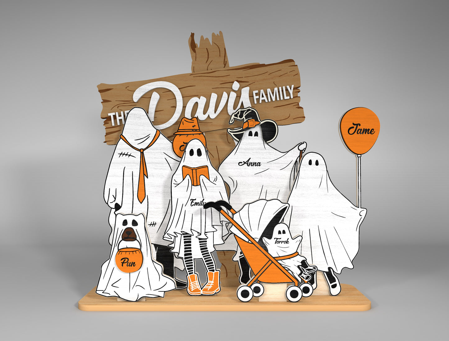Personalized Halloween Ghost Family Sign SVG Decor for LightBurn xTool