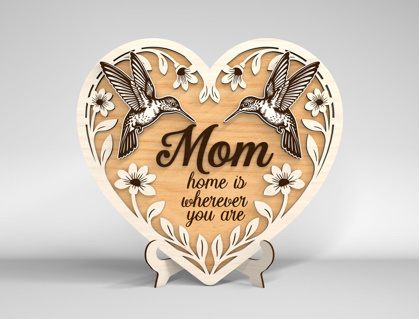 Mom Heart Tabletop Sign SVG Bundle Floral Mother's Day Desk Decor Laser Cut File for Glowforge and LightBurn