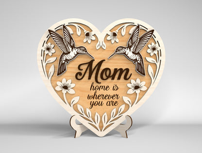 Mom Heart Tabletop Sign SVG Bundle Floral Mother's Day Desk Decor Laser Cut File for Glowforge and LightBurn