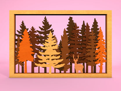 Deer Forest Multilayer SVG for Glowforge xTool Wall Art File