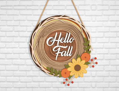 Hello Fall Wood Slice Door Hanger SVG Bundle for Glowforge xTool LightBurn 4 Designs