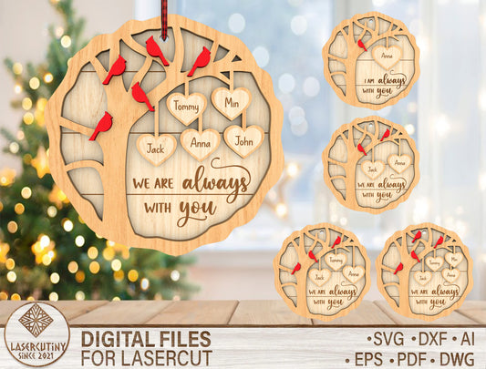 Cardinal Memorial Ornament SVG Bundle Family Tree Decor Laser Cut File for Glowforge