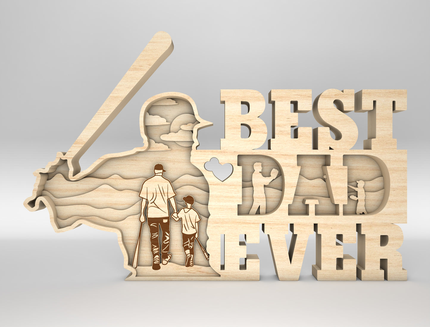 Best Dad Ever Baseball Multilayer Sign SVG Laser Cut File for Glowforge and xTool