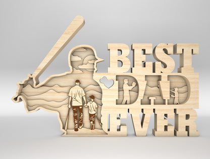 Best Dad Ever Baseball Multilayer Sign SVG Laser Cut File for Glowforge and xTool
