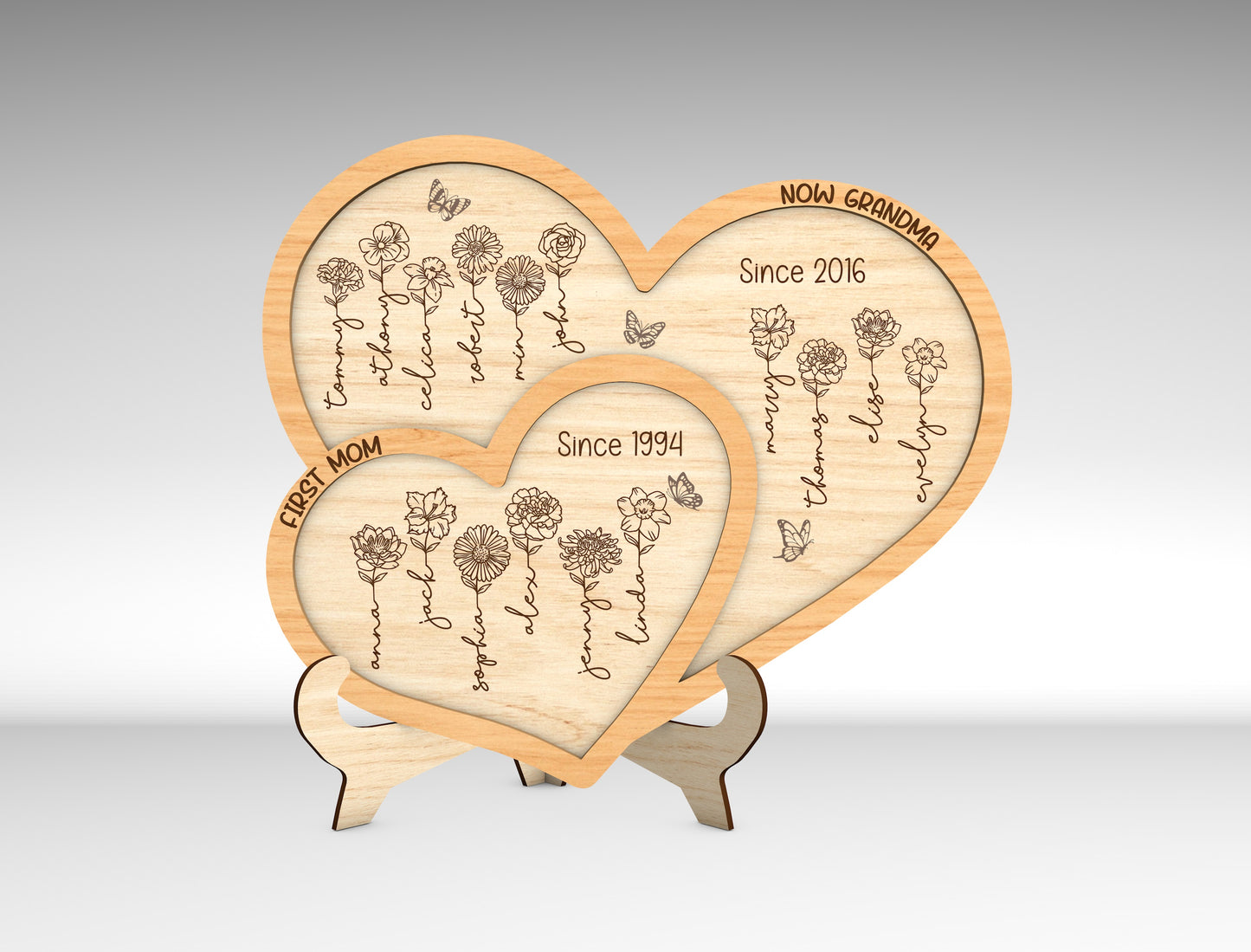 Custom Name Birth Month Flower Heart Sign SVG for Glowforge