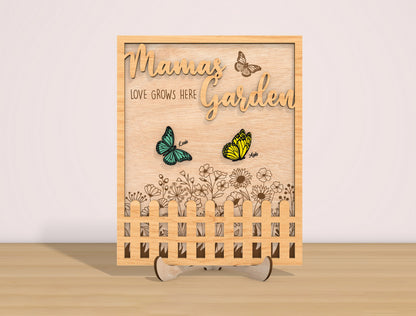 Mama’s Garden Butterfly Sign Laser Cut File | Mother’s Day Decor | Floral Wooden Style | Glowforge, xTool, LightBurn, etc.