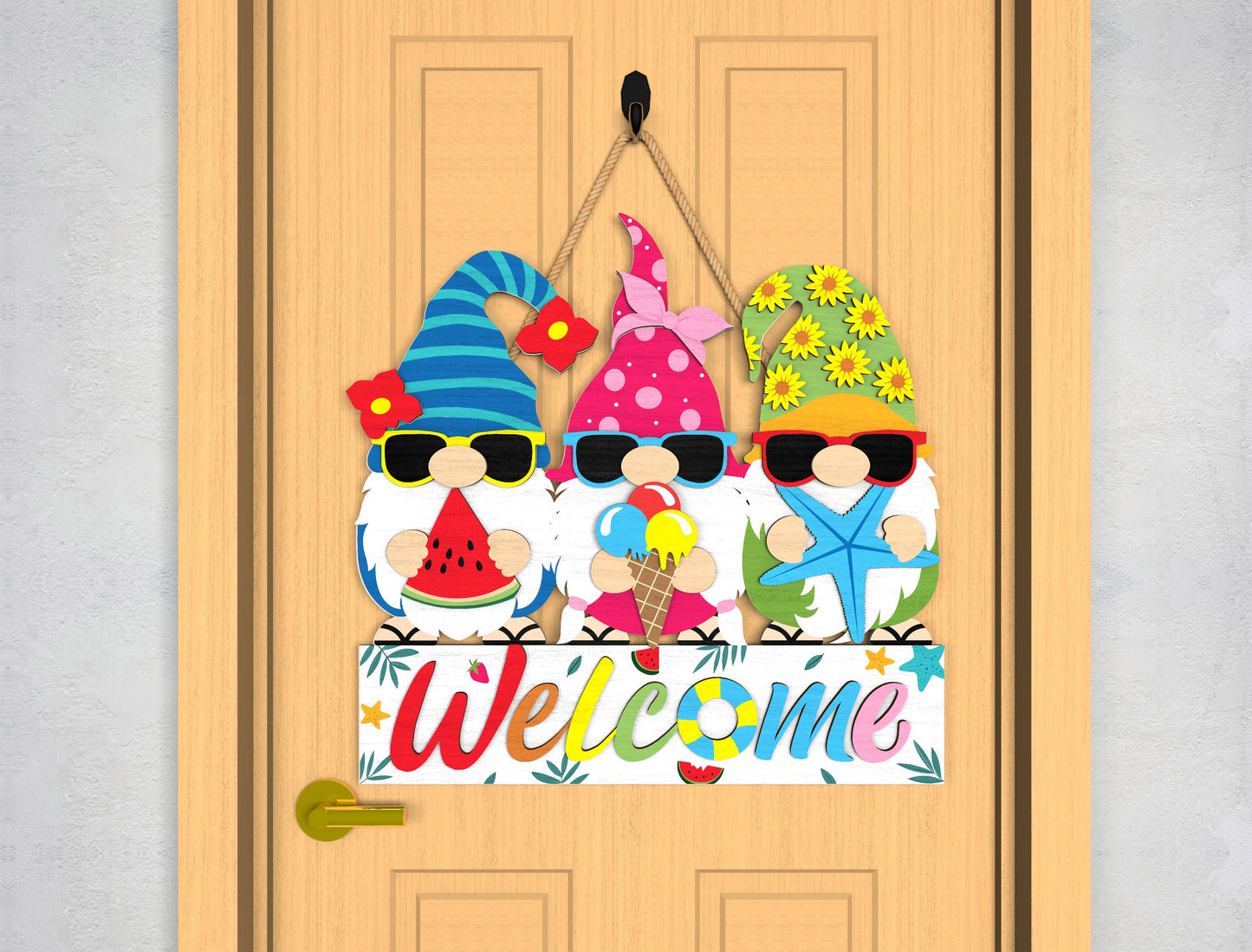 Summer Gnome Welcome Door Sign SVG for Glowforge
