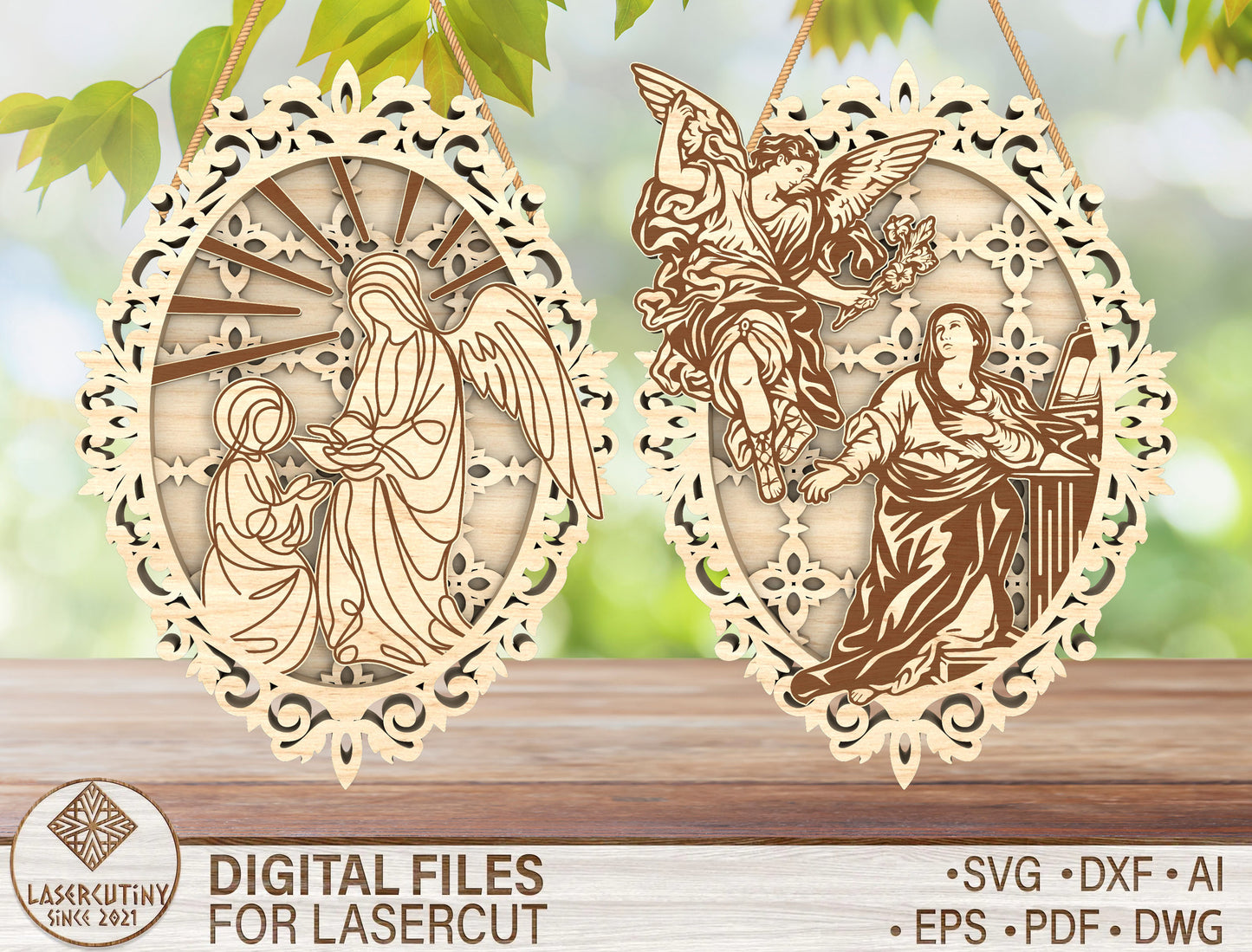 Layered Angel Ornament SVG Christian Hanging Oval Multilayer for LightBurn