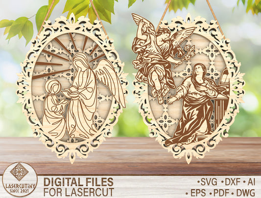 Layered Angel Ornament SVG Christian Hanging Oval Multilayer for LightBurn