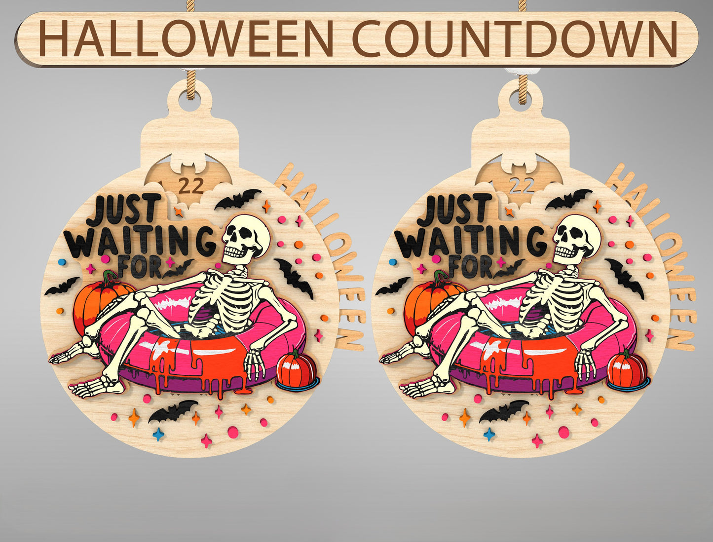Halloween Skeleton Countdown Ornament SVG Engraved Cutout Bundle for xTool LightBurn