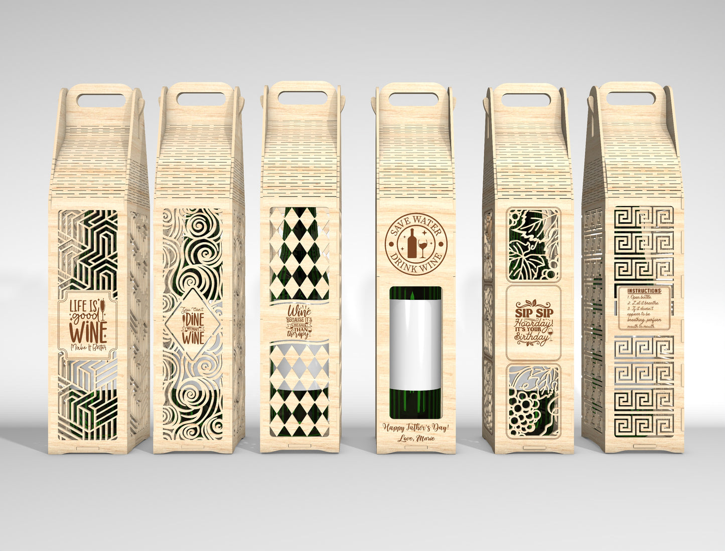 Wine Bottle Gift Box SVG Laser Cut File for Glowforge and LightBurn