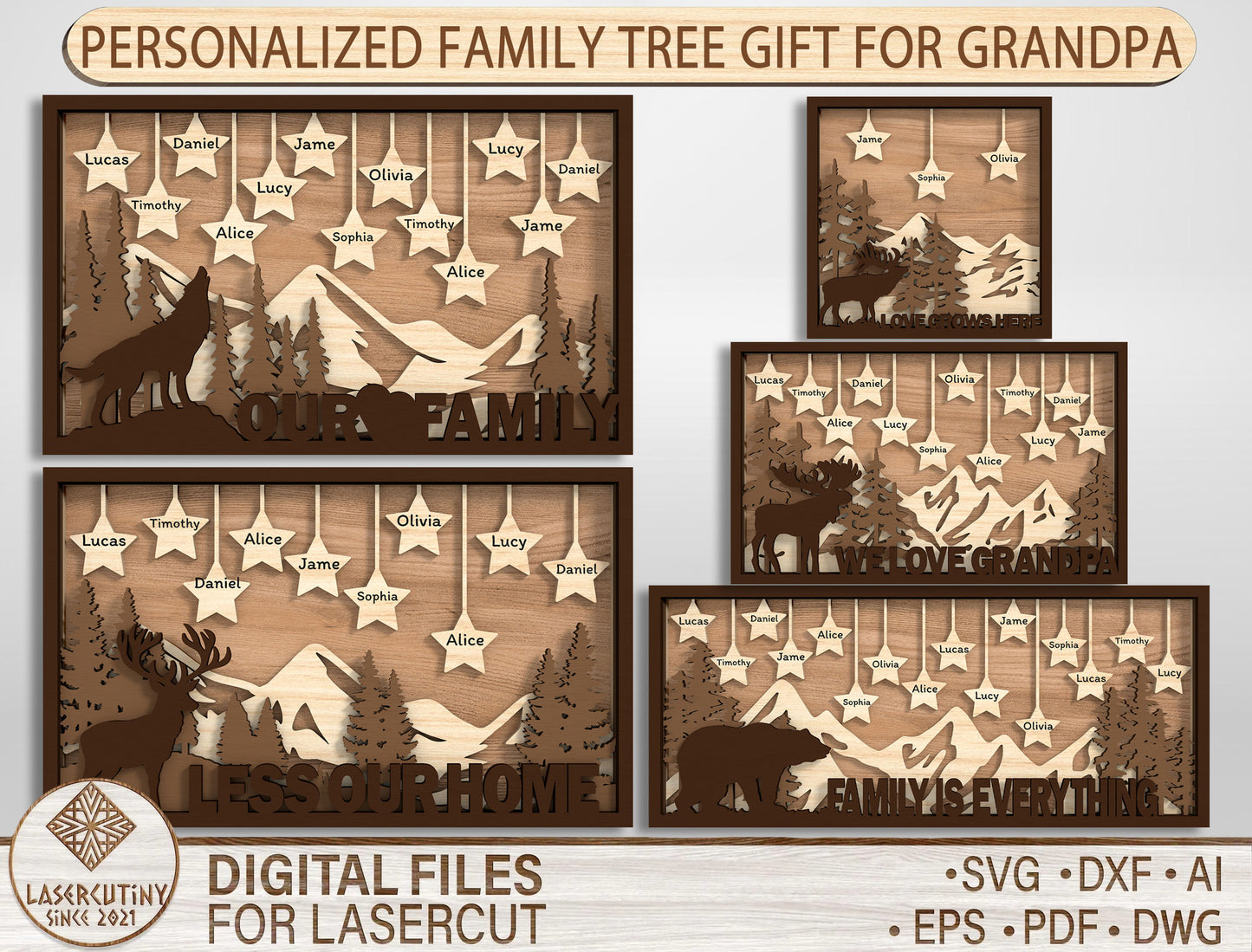 Grandpa Family Tree Sign SVG Bundle Laser Cut File for xTool and Glowforge