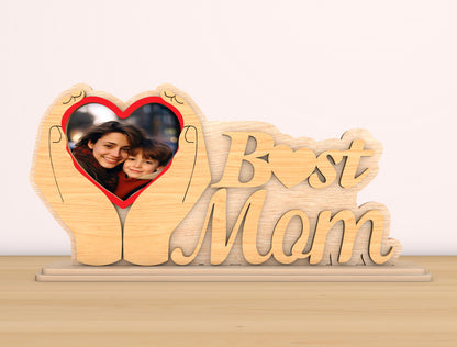 Best Mother Photo Frame Laser Cut File| Personalized Mom Name Decor | Heart Hands Wooden Sign | Glowforge, xTool, LightBurn etc.