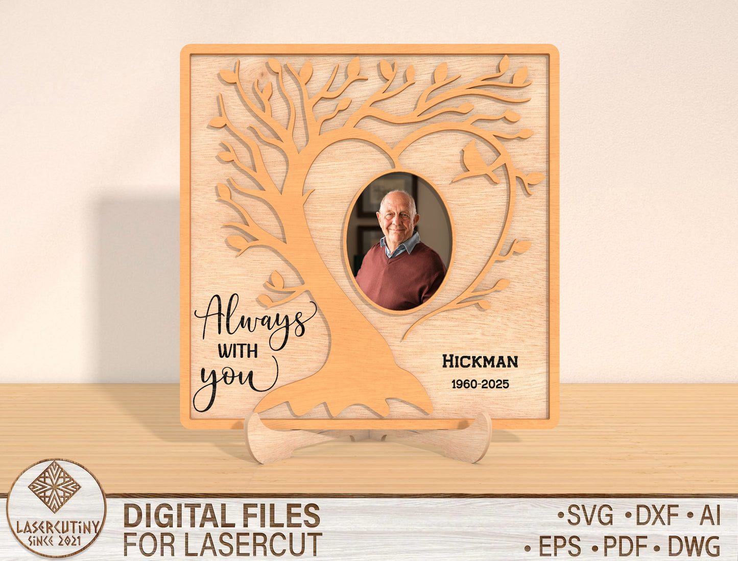 Tree of Life Heart Photo Memorial SVG for Glowforge and xTool