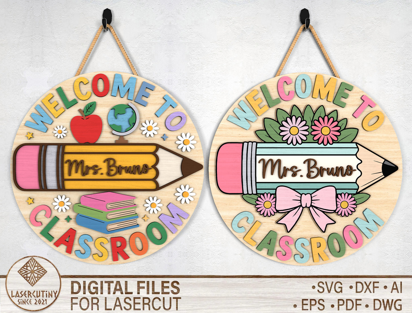 Personalized Classroom Door Hanger SVG Laser Cut File for Glowforge and LightBurn