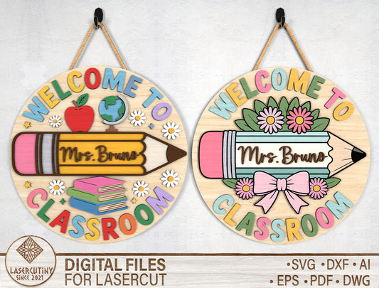 Personalized Classroom Door Hanger SVG Laser Cut File for Glowforge and LightBurn