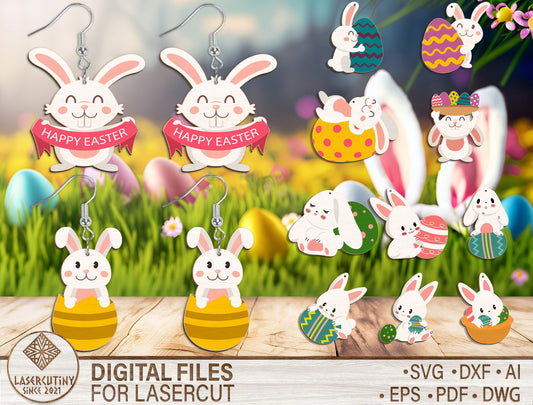 Easter Bunny Jewelry SVG Cute Bunny Egg Earrings for Glowforge and xTool