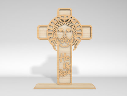 Christian Easter Cross He Is Risen Sign SVG Bundle for Glowforge and xTool