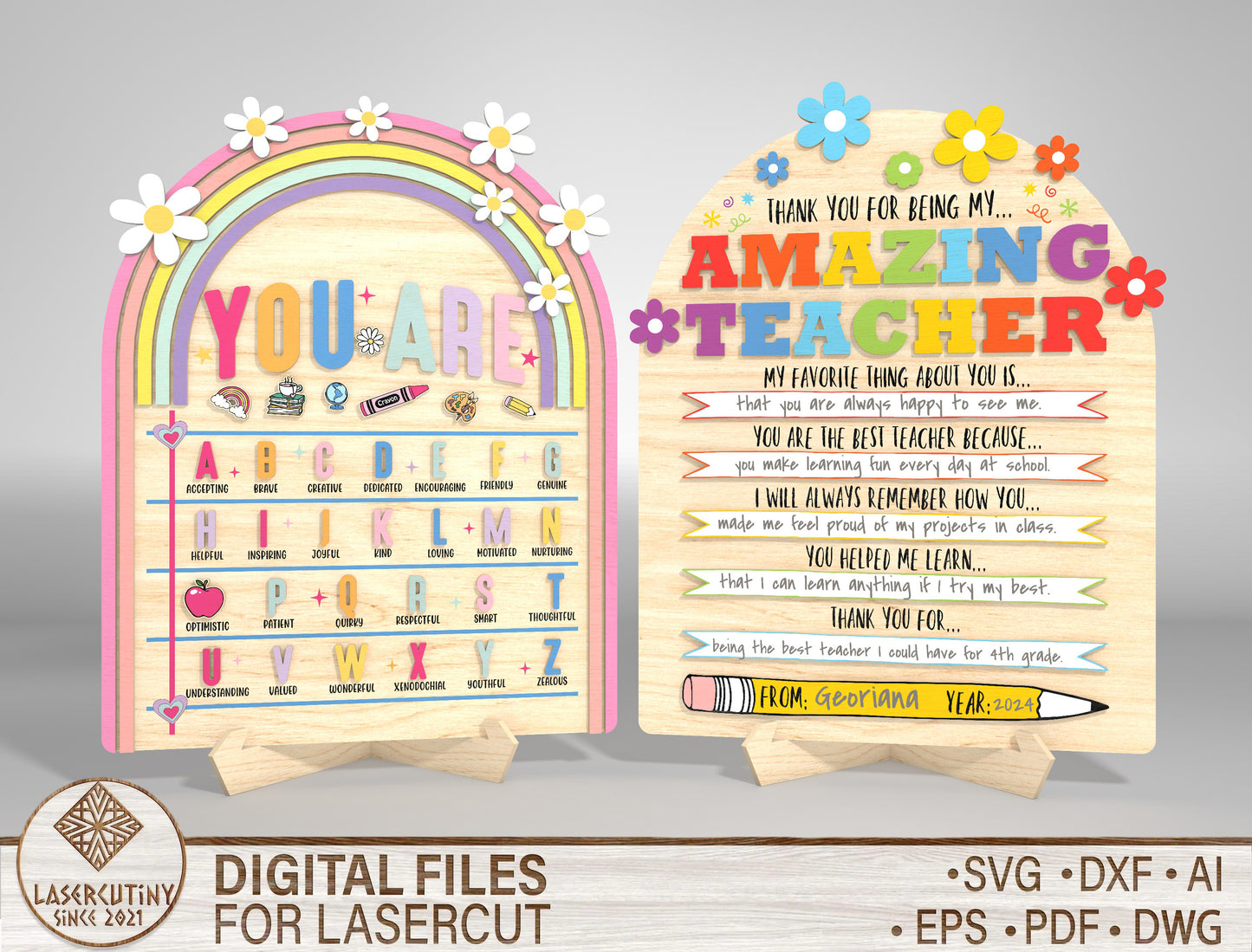Teacher Appreciation Standing Sign Laser Cut File for xTool and Glowforge