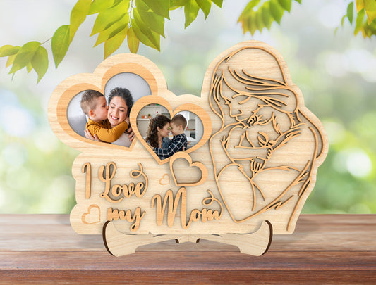 I Love My Mom Wooden Photo Frame SVG for xTool and LightBurn