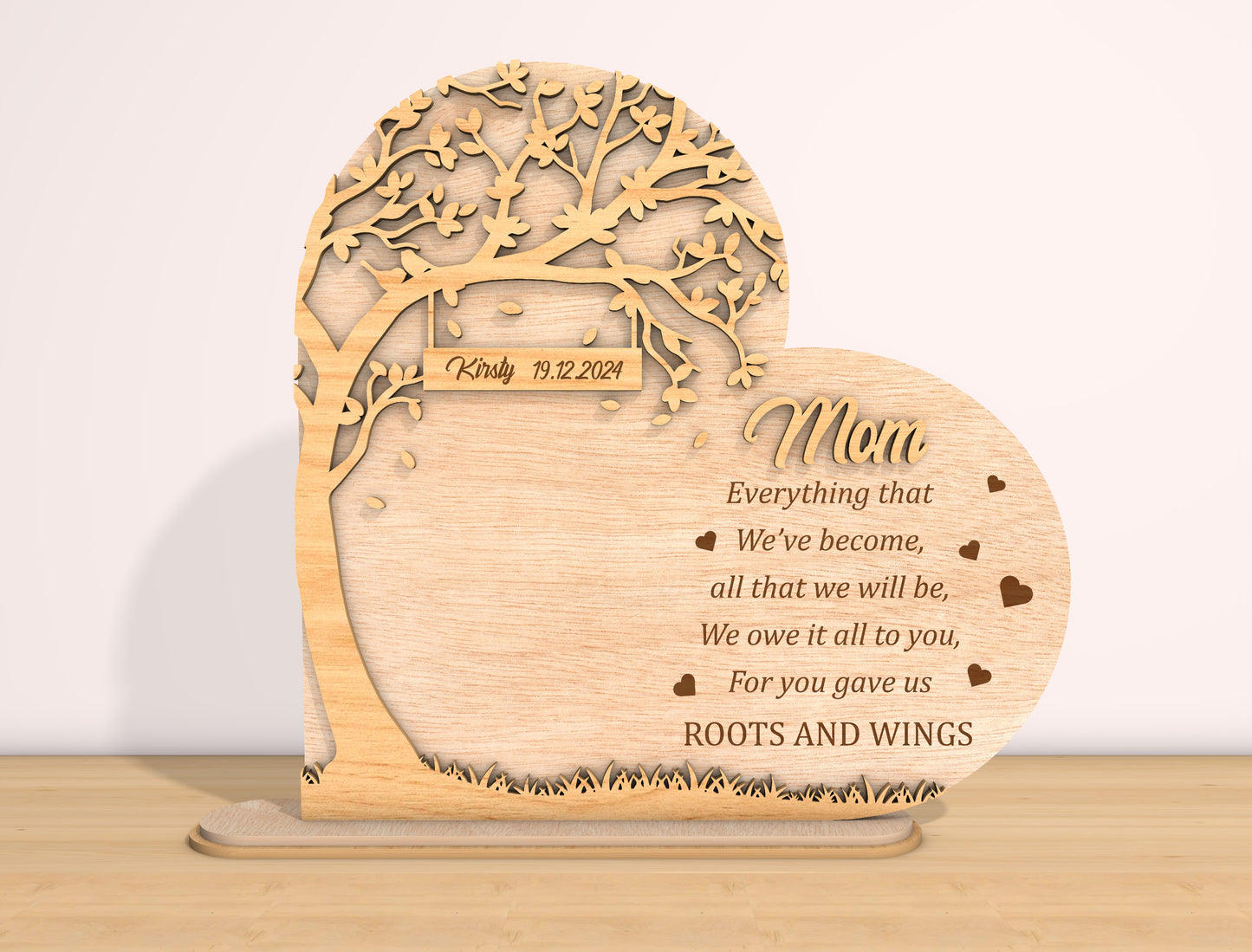 Mom Roots and Wings Tree Sign SVG Bundle for Glowforge and xTool
