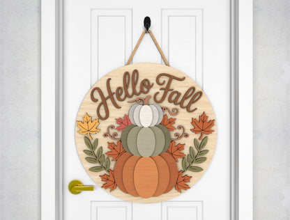 Hello Fall and Hello There Pumpkin Door Hanger SVG Set for Glowforge xTool LightBurn 2 Designs