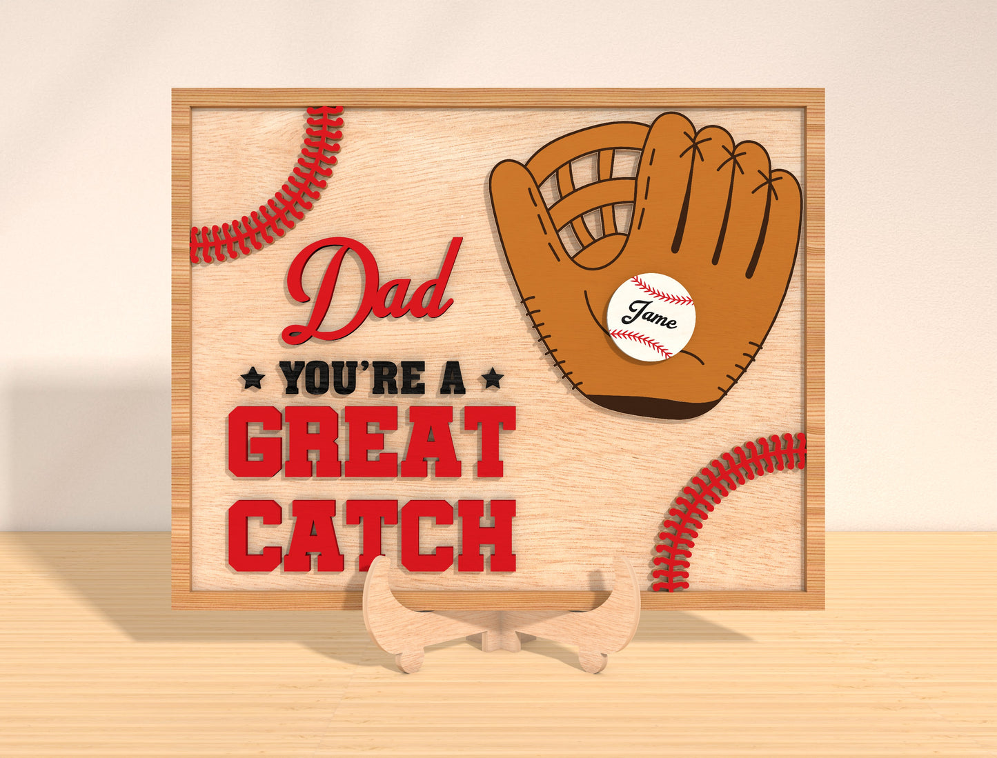 You’re a Great Catch Dad Laser Cut File | Baseball Glove Family Sign | Sports Wooden Decor | Glowforge, xTool, LightBurn, etc.