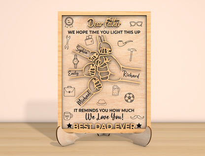 Dear Dad Fist Bump Laser Cut File | Father’s Day Family Hands Sign | Heartfelt Wooden Decor | Glowforge, xTool, LightBurn, etc.