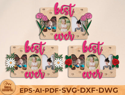 Best Mom Ever Photo Frame Laser Cut File | Mother’s Day Picture Sign | Floral Wooden Decor | Glowforge, xTool, LightBurn etc.