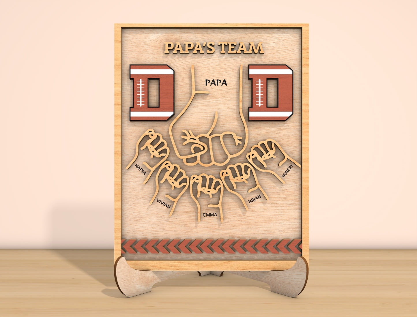 Father's Team Dad Handprint Football Sign SVG Laser Cut File for Glowforge and xTool