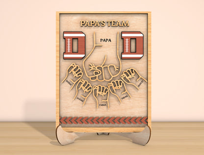 Father's Team Dad Handprint Football Sign SVG Laser Cut File for Glowforge and xTool