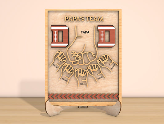 Father's Team Dad Handprint Football Sign SVG Laser Cut File for Glowforge and xTool