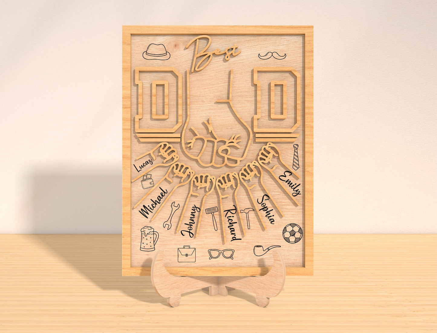 Best Dad Team Laser Cut File | Father Hand Fist Sign | Sports & Hobby Wooden Decor | Glowforge, xTool, LightBurn, etc.
