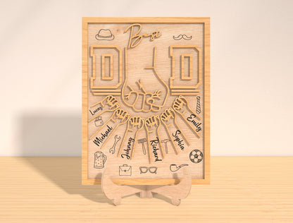 Best Dad Team Laser Cut File | Father Hand Fist Sign | Sports & Hobby Wooden Decor | Glowforge, xTool, LightBurn, etc.