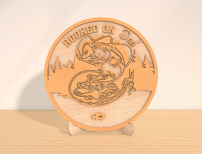 Personalized Father’s Day Fishing Round Sign SVG Laser Cut File for Glowforge and LightBurn