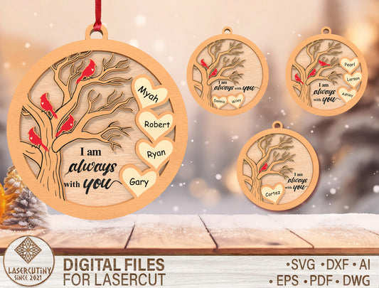 Personalized Cardinal Tree Ornament SVG Laser Cut File