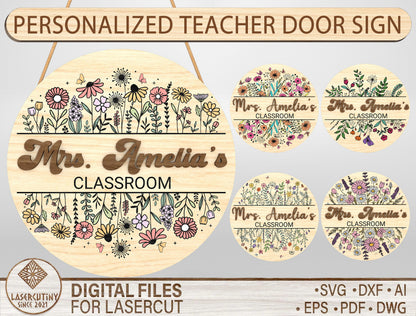 Personalized Floral Classroom Door Sign Laser Cut File SVG for xTool and Glowforge