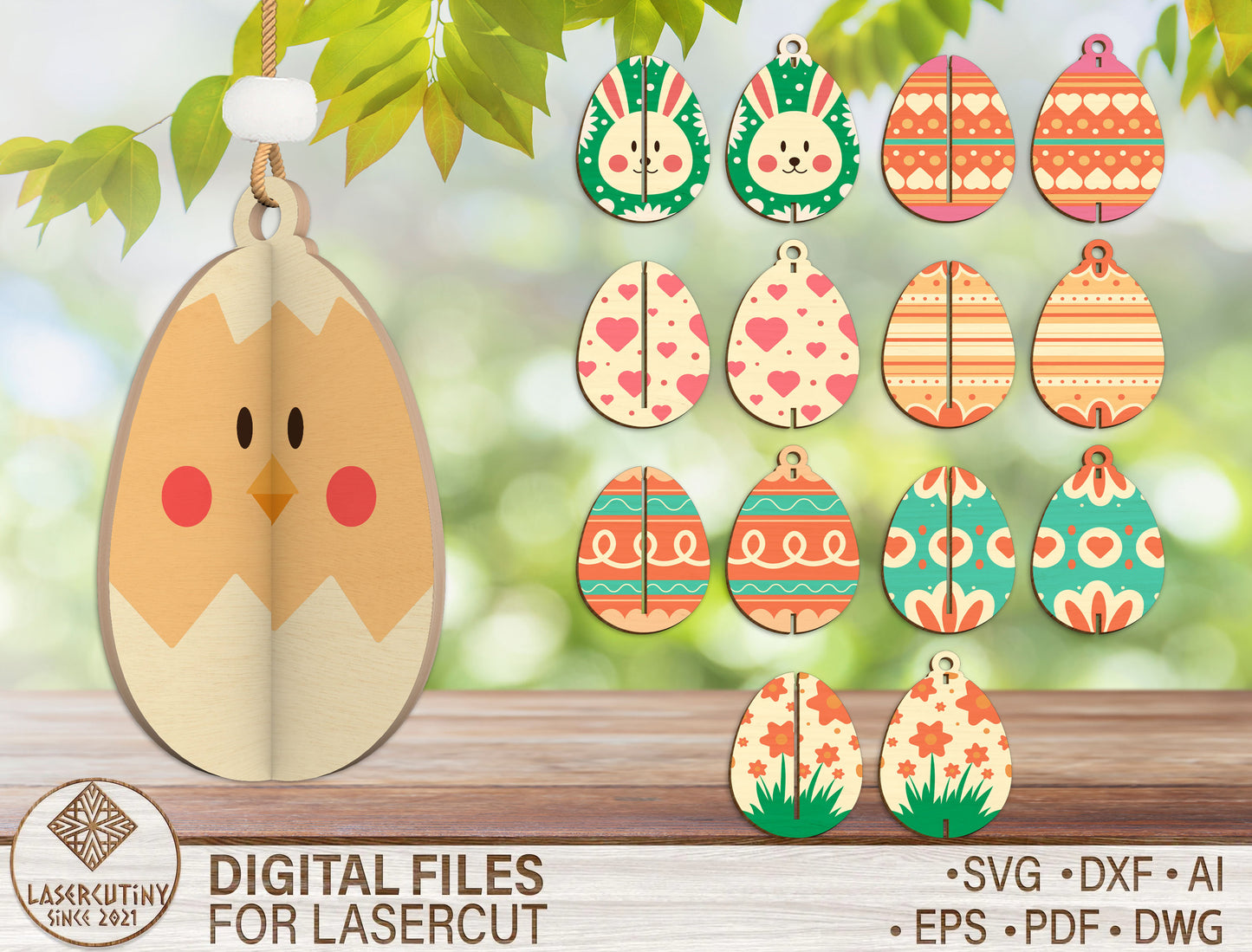 Easter Egg Ornament SVG Bundle Interlocking 3D Wooden for LightBurn and xTool