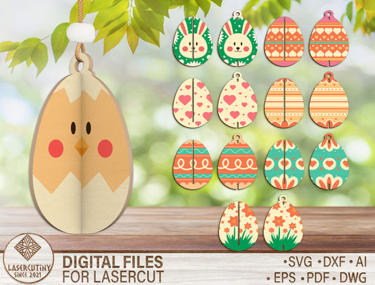 Easter Egg Ornament SVG Bundle Interlocking 3D Wooden for LightBurn and xTool