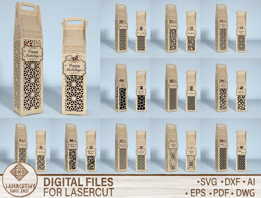 Wine Bottle Gift Box Bundle SVG Laser Cut File for Glowforge and LightBurn