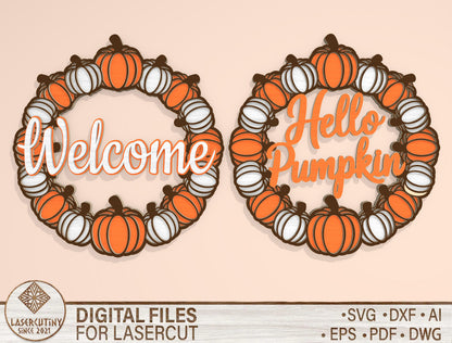 Welcome Pumpkin Wreath SVG Set for Glowforge xTool LightBurn | 2 Designs