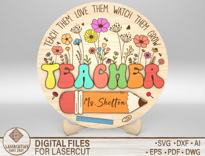 Personalized Teacher Circle Sign SVG for Glowforge and xTool