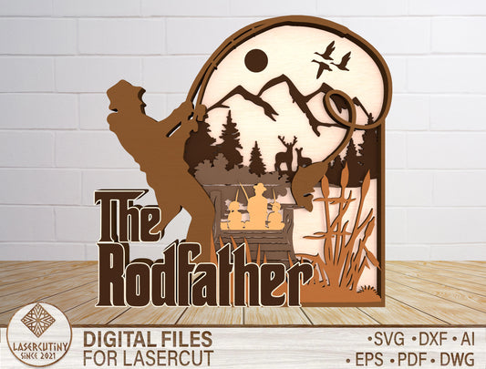 "The Rodfather" Layered Fishing Sign SVG Laser Cut File for xTool and LightBurn