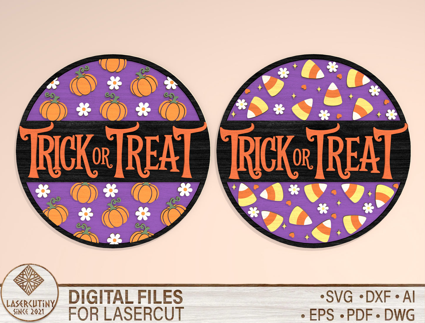 Trick or Treat Round Sign SVG Laser Cut File for Glowforge and LightBurn