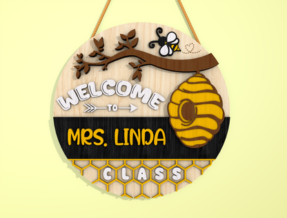 Bee Classroom Door Hanger SVG for Glowforge and LightBurn