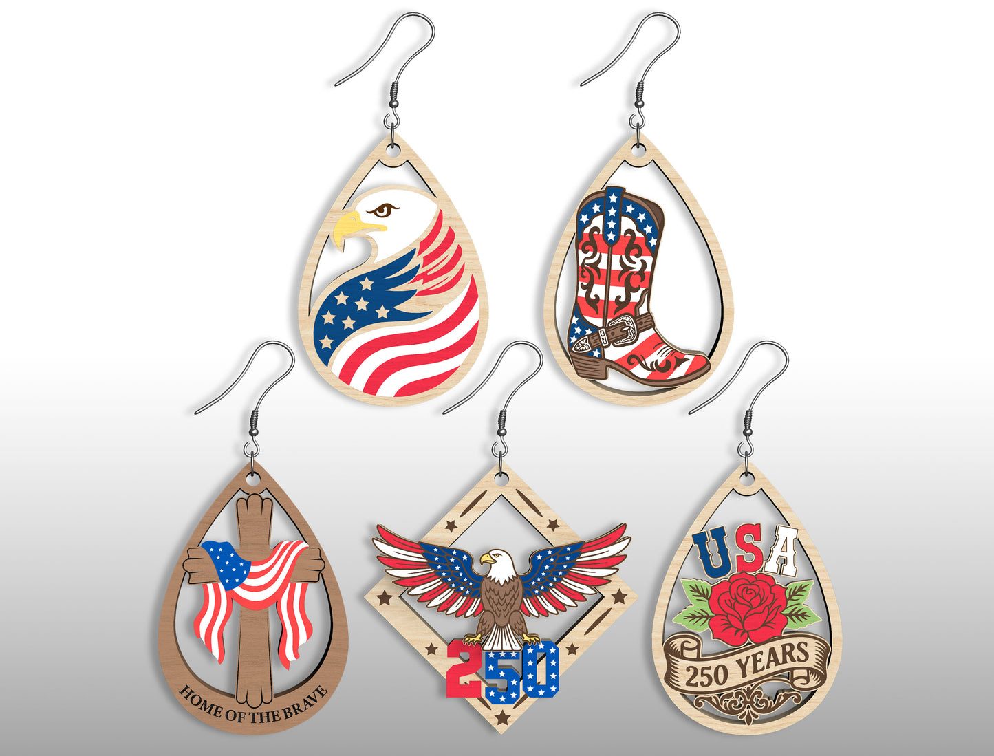 250th Patriotic Earring SVG Bundle for Glowforge and xTool