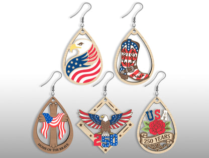 250th Patriotic Earring SVG Bundle for Glowforge and xTool